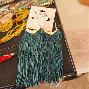 Dark green tassel earrings